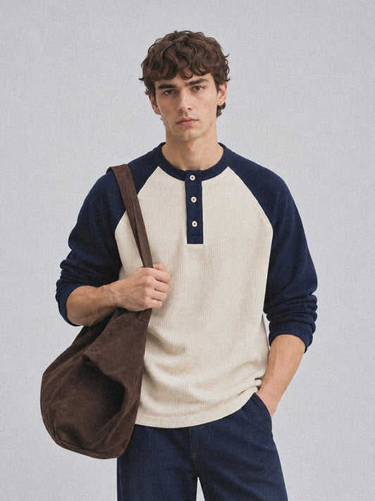 OCEANCREST Waffle-Knit Full-Sleeve Henley