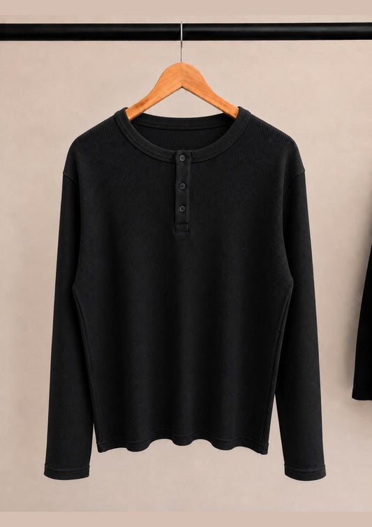 BLACK WAFFLE HENLEY