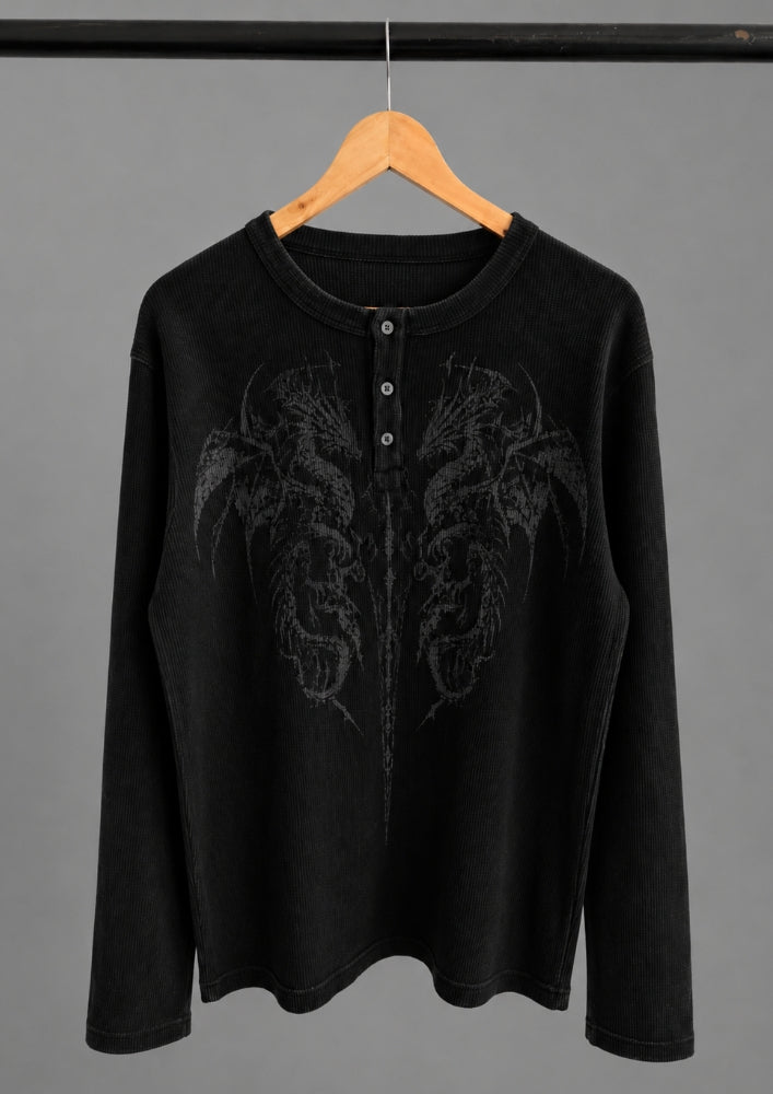 DRAGON WAFFLE HENLEY BLACK