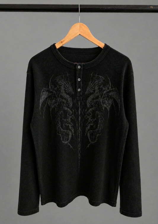 DRAGON WAFFLE HENLEY BLACK