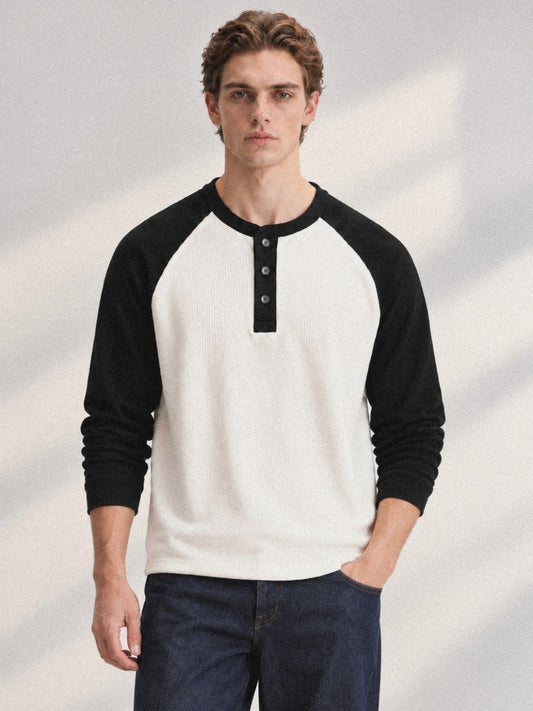 OUTLANDRER Waffle-Knit Full-Sleeve Henley – Relaxed Fit