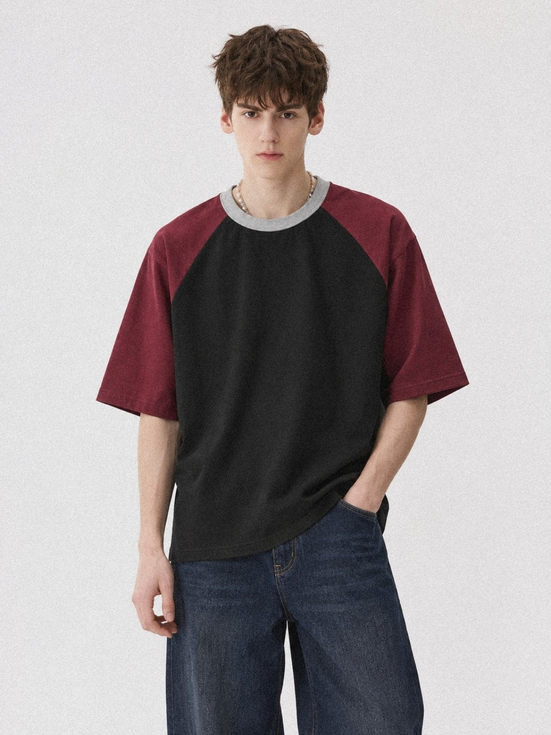 Downtown Three-Tone Raglan Cotton T-Shirt