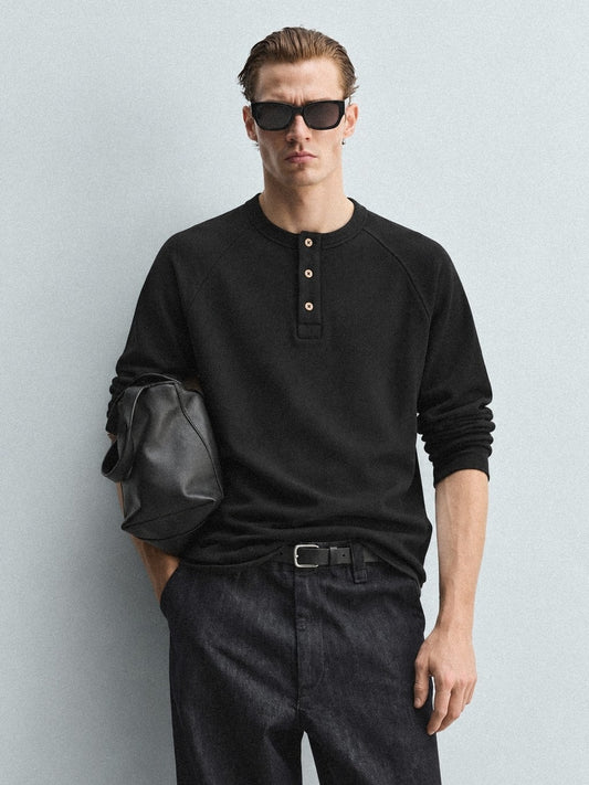 BLACK WAFFLE HENLEY