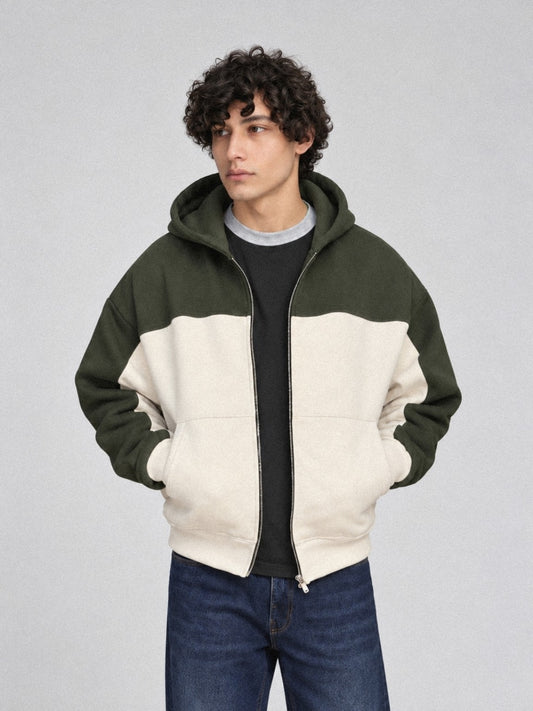 Two-Tone Oversized Zip-Up Hoodie