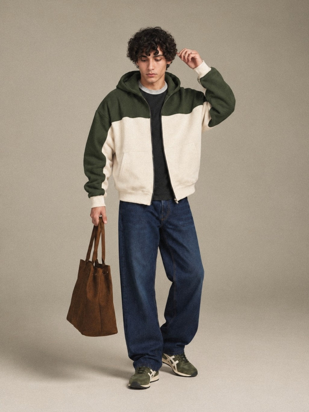 Two-Tone Oversized Zip-Up Hoodie