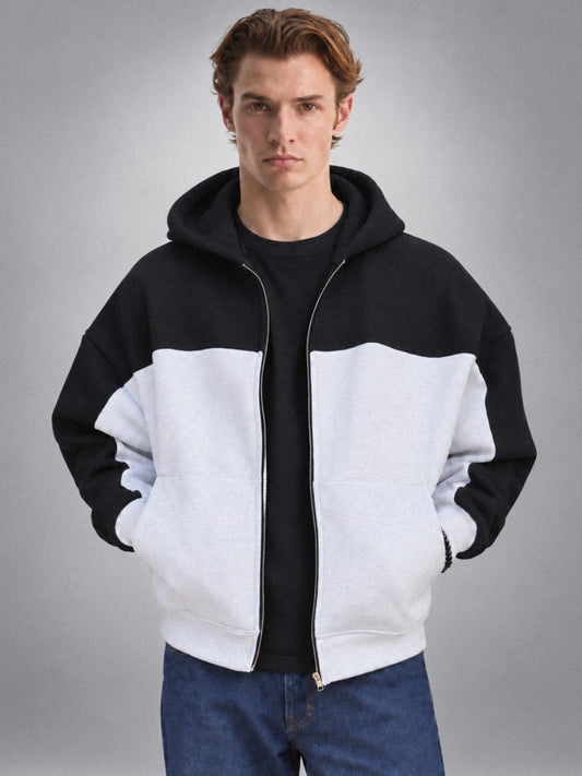Two-Tone Oversized Zip-Up Hoodie