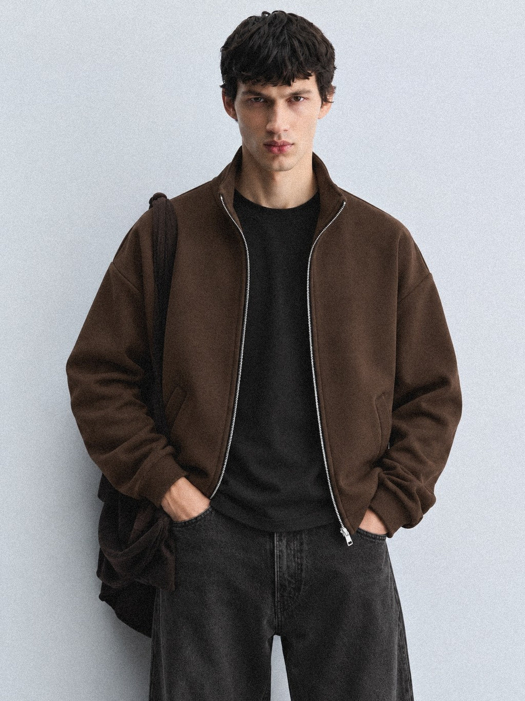 Oversized Stand Collar Zip-Up Jacket