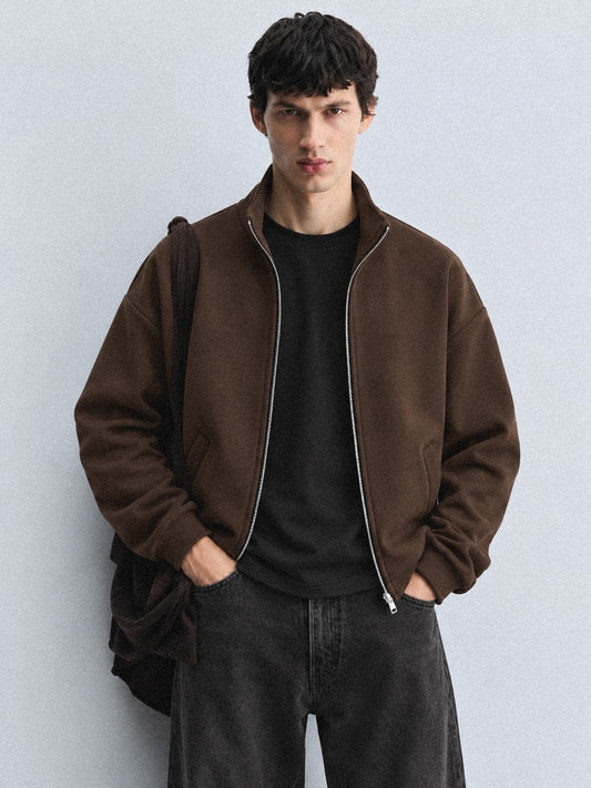 Oversized Stand Collar Zip-Up Jacket