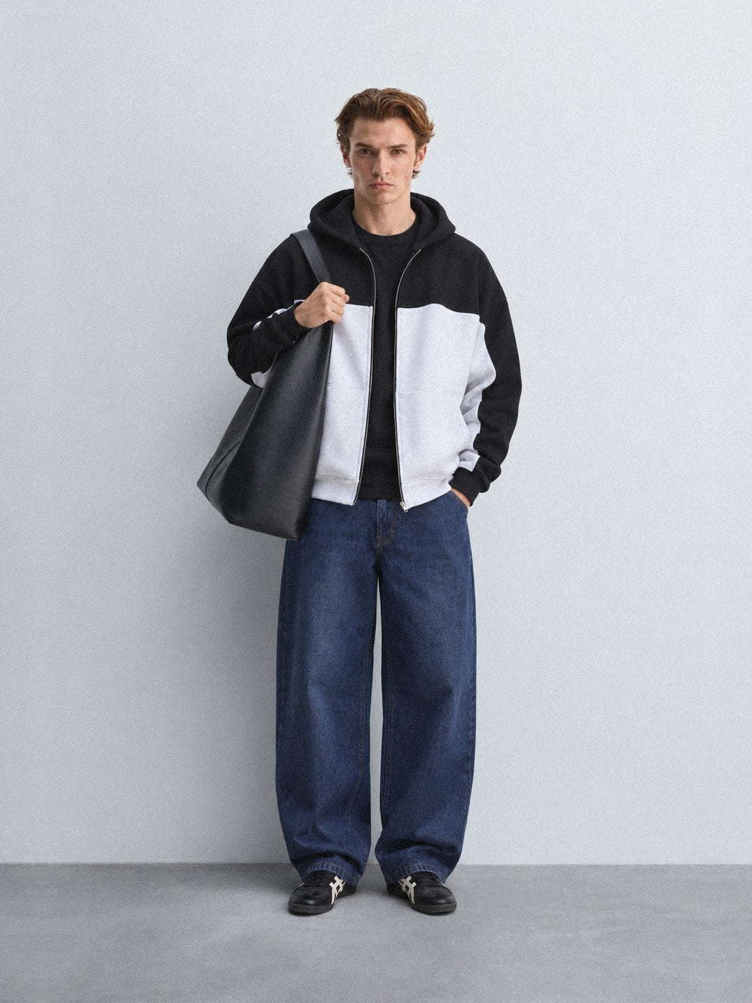 Two-Tone Oversized Zip-Up Hoodie